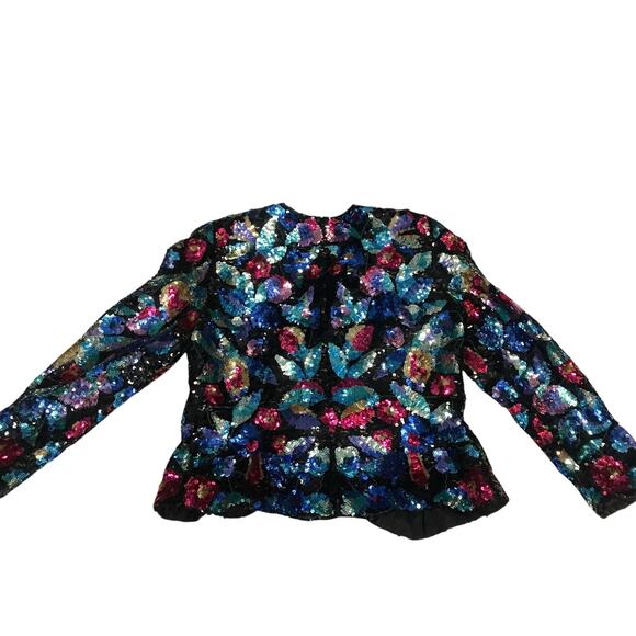 Vtg Black Tie Womens Silk Sequin Beaded Jacket Size M Cropped Colorful 80s - Picture 3 of 8